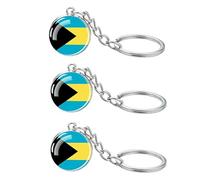 LLBFHH Lot de 3 porte-clés drapeau de l'Amérique du Sud, porte-clés cool pour clés de voiture, porte-clés et porte-clés en acier inoxydable, Bahamas, 0.1