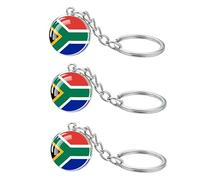 LLBFHH Lot de 3 porte-clés en verre avec drapeau de l'Afrique, porte-clés cool pour clés de voiture, porte-clés et porte-clés en acier inoxydable, Afrique du Sud, 0.1