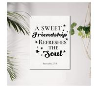 LLBOGRGGN Best Friend Gift Idea - “Sweet Friendship Refreshes the Soul” Christian Canvas Print, Proverbs 27:9 Verse for Sister, Bridesmaid & Her (Framed,16x24inch(40x60cm))
