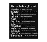 LLBOGRGGN Biblical History Poster Twelve Tribes of Israel Chart Genealogy and Meanings Canvas Wall-Art(Framed,16x24inch(40x60cm))