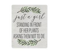 LLBOGRGGN Funny Plant Mom Sign Standing With Her Plants Quote Rustic Metal Tin Plaque Wall Decor for Indoor Garden Sunroom Home 8 X 12 in