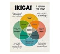 LLBOGRGGN IKIGAI & Mental Health Poster - Inspirational Chart for Finding Joy in Life, Affirmation Wall Decor for Bedroom, Classroom & Office(Framed,16x24inch(40x60cm))
