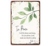 LLBOGRGGN Metal Sign In Peace I Will Lie Down and Sleep Psalm 4 8 Scripture Wall Decor for Nursery Bedroom X 12 in