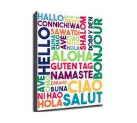LLBOGRGGN Multilingual Hello Chart - Educational Wall-Art for Language Classroom & Home Office(Framed,08x12inch(20x30cm))