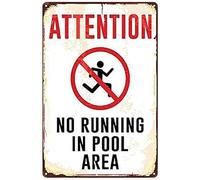 LLBOGRGGN No Running Pool Zone Sign Vintage Warning Metal Tin Plaque For Backyard Deck Community Changing Area Decor 8 X 12 inch
