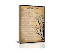 LLBOGRGGN Salmo 91En Español Para Pared Cuadros Cristianos Canvas Print Framed Wall-Art Scripture Biblical Psalm 91 Christian Prayer Room Office Living Room Decor Gifts(Framed,16X24inch(40X60cm))