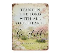 LLBOGRGGN Vintage Spring Garden Floral Metal Tin Sign with Proverbs 3 5 Bible Verse Rustic Christian Wall-Art for Home Decor 8 X 12 inch