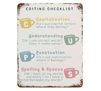 LLBOGRGGN Writers Process Checklist Vintage Tin Metal Sign Editing Guide Retro Wall-Art for Office Study Library Decor 8 X 12 Inch