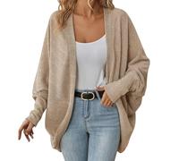 LLECDASEUI Cardigan à manches chauve-souris pour femme - Manteaux en tricot doux - Ouvert sur le devant - Cardigan décontracté ample, 01 - Kaki, S