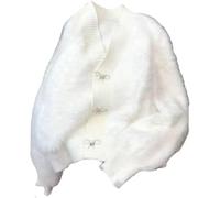 LLECDASEUI Chaud Pour Femme Fourrure Duveteuse Cardigan Chandail Duveteux Manteau Y2K Solid Long Sleeve Col En V Avec Strass Pull Avec Nœud (Blanc,M)