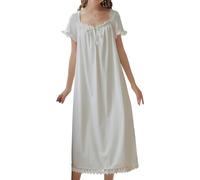 LLECDASEUI Chemise de nuit victorienne en coton vintage pour femme - Chemise de nuit princesse à volants en dentelle, blanc, S