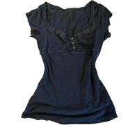 LLECDASEUI Coquette Hauts à Volants Femmes Mignon été Dentelle péplum Babydoll Top Adolescentes y2k Grunge des années 2000 cottagecore vêtements (Noir,m)