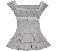 LLECDASEUI Coquette Hauts à Volants Femmes Mignon été Dentelle péplum Babydoll Top Adolescentes y2k Grunge des années 2000 cottagecore vêtements (Gris,m)