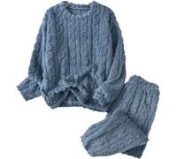 LLECDASEUI Ensemble de pyjama en tricot torsadé pour femme - Pull en polaire moelleuse - Pantalon doux - Pyjama d'hiver, bleu, M