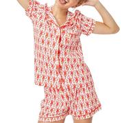 LLECDASEUI Ensemble pyjama 2 pièces Y2k pour femme avec short boutonné et short en forme de singe Roller Dupes Rabbit Preppy Loungewear (Rouge,S)