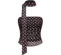 LLECDASEUI Femme À Pois Maille Crop Top avec écharpe Y2k sans Manches Tube Mignon Cintré froncé Débardeurs pour la fête des Clubs (Marron,Grand)