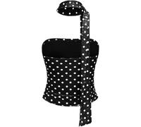 LLECDASEUI Femme À Pois Maille Crop Top avec écharpe Y2k sans Manches Tube Mignon Cintré froncé Débardeurs pour la fête des Clubs (Noir,S)
