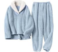 LLECDASEUI Femme Fuzzy Sherpa Pyjama En Laine Polaire Chaud Et Confortable Vêtements De Détente 2 Pièces, Pull à Manches Longues à Manches Longues Avec Poches, Douceur Hivernale Vêtements (Bleu,XL)