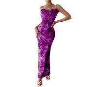 LLECDASEUI Femmes 2024 Été Robe longue à bretelles Robe Maxi à bretelles Stretch Sexy Moulante Robe sans dos Slip Robe longue (Violet,S)