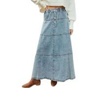 LLECDASEUI Femmes Boho Denim Jupe Maxi Y2k Taille Haute élastique Patchwork Tiered Jean A-Line Jupe Longue Vintage Streetwear (TG)