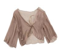 LLECDASEUI Femmes été Cardigan à Cravate Devant 3/4 Manches Transparentes Cache-nez En Maille Châle En Mousseline Capes Pour Couvrir Les Robes (Marron foncé,moyen)