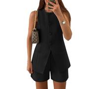 LLECDASEUI Femmes Été Ensemble 2 pièces Gilet sans manches Assorti Ensemble short taille haute Affaires décontractées Travail de bureau Vêtements (L,Noir)