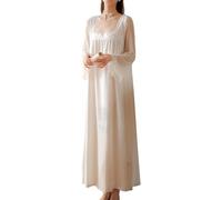 LLECDASEUI Femmes Palais victorien Manches longues Chemises de nuit Maxi Vintage Dentelle brodée Chemise de nuit Douce princesse Pyjama (Blanc,S)