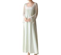 LLECDASEUI Femmes Palais victorien Manches longues Chemises de nuit Maxi Vintage Dentelle brodée Chemise de nuit Douce princesse Pyjama (Vert,S)