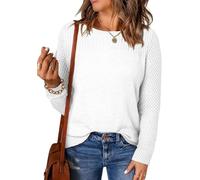 LLECDASEUI Femmes Pulls Décontractés Manches longues Crewneck Tricot torsadé Léger Surdimensionné Crochet Chandail Pullover Hauts (S,Blanc)
