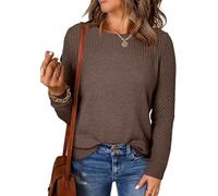 LLECDASEUI Femmes Pulls Décontractés Manches longues Crewneck Tricot torsadé Léger Surdimensionné Crochet Chandail Pullover Hauts (S,Marron foncé)