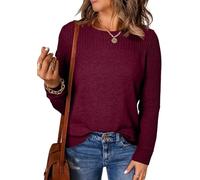 LLECDASEUI Femmes Pulls Décontractés Manches longues Crewneck Tricot torsadé Léger Surdimensionné Crochet Chandail Pullover Hauts (M,Bourgogne)