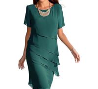 LLECDASEUI Femmes - Robe En Mousseline à Volants Fit Flare Modeste Robe De Bal Midi Longueur Genou Summer Sexy Elegant Cocktail Party Wedding Guest Dress (S,Vert 2)