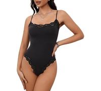 LLECDASEUI Femmes Sexy dentelle Cami Bodysuit Bretelles spaghetti réglables Encolure carrée Combinaison Yoga Entraînement Vêtements de forme (Black,S)