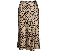 LLECDASEUI Jupe midi de travail en satin soyeux avec taille haute et élastique dissimulée pour femme Imprimé léopard, imprimé léopard, M
