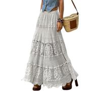 LLECDASEUI Jupes Maxi Boho en Tricot au Crochet en Dentelle Florale Occidentale pour Femmes Jupe Longue Transparente Fluide à œillets trapèze Hippie (Blanc,Taille Unique)