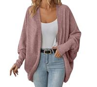 LLECDASEUI Pull à Manches Chauve-Souris pour Femmes Cardigan Manteaux en Tricot Doux Ouvert Devant Chandails Cocon décontractés Cardigans Amples vêtements d'extérieur (01-Rouge,TTG)