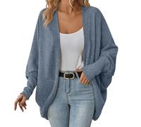LLECDASEUI Pull à Manches Chauve-Souris pour Femmes Cardigan Manteaux en Tricot Doux Ouvert Devant Chandails Cocon décontractés Cardigans Amples vêtements d'extérieur (01-Bleu,M)