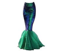 LLECDASEUI Queue De Sirène Pour Femme Costume Maxi à Paillettes Jupe Jupe à Paillettes Bodycon Long Cosplay Princesse Robe De Fête D'Halloween (S,Bleu-vert)