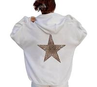 LLECDASEUI Sweat à capuche étoile léopard guépard pour femme imprimé graphique polaire y2k sweat à capuche surdimensionné (Blanc,S)