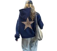 LLECDASEUI Sweat à capuche étoile léopard guépard pour femme imprimé graphique polaire y2k sweat à capuche surdimensionné (Bleu-a,S)