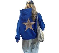 LLECDASEUI Sweat à capuche étoile léopard guépard pour femme imprimé graphique polaire y2k sweat à capuche surdimensionné (Bleu-b,M)