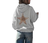 LLECDASEUI Sweat à capuche étoile léopard guépard pour femme imprimé graphique polaire y2k sweat à capuche surdimensionné (Gris,S)