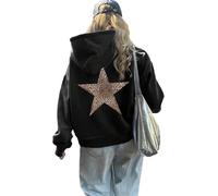LLECDASEUI Sweat à Capuche étoile léopard guépard pour Femme imprimé Graphique Polaire y2k Sweat à Capuche surdimensionné (Noir,L)