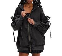 LLECDASEUI Sweat-shirt surdimensionné ouvert sur le devant pour femmes coupe ample pour adolescentes manteau de sortie preppy à manches longues y2k avec poches (Noir,30)