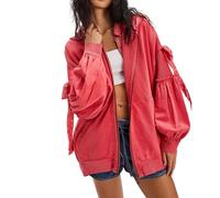 LLECDASEUI Sweat-shirt surdimensionné ouvert sur le devant pour femmes coupe ample pour adolescentes manteau de sortie preppy à manches longues y2k avec poches (Rose,34)