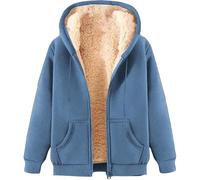 LLECDASEUI Sweats à Capuche Pour Hommes Poids Lourd Sweatshirt En Polaire - Fermeture éclair épaisse Sherpa Doublé Vestes D'hiver Avec Poches (Bleu,XL)