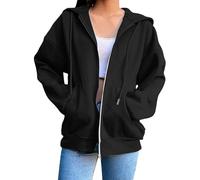 LLECDASEUI Sweats à Capuche zippés pour Femmes avec Poches décontractés surdimensionnés à Manches Longues Sweats légers 2025 Tenues d'automne vêtements (Noir,TG)