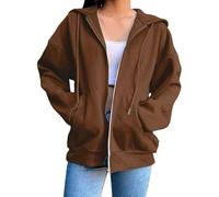 LLECDASEUI Sweats à Capuche zippés pour Femmes avec Poches décontractés surdimensionnés à Manches Longues Sweats légers 2025 Tenues d'automne vêtements (Marron,TTG)