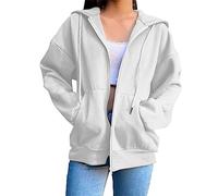 LLECDASEUI Sweats à Capuche zippés pour Femmes avec Poches décontractés surdimensionnés à Manches Longues Sweats légers 2025 Tenues d'automne vêtements (Blanc,TTG)
