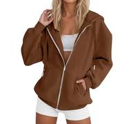 LLECDASEUI Sweats à Capuche zippés surdimensionnés pour Femmes Sweats Mignons Pulls à Capuche en Molleton Hauts décontractés Confortables Tenues de Mode vêtements (Marron,TTG)